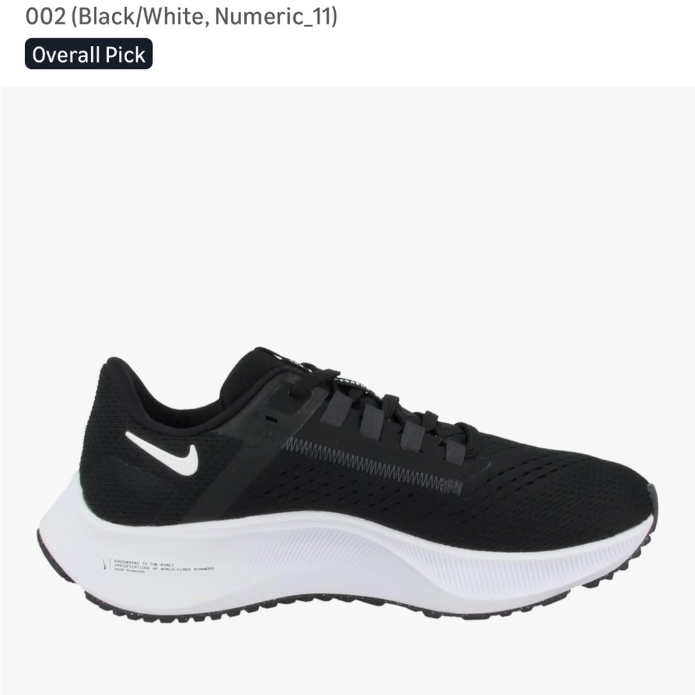 Nike Womens Zoom Pegasus 38 Black and White Athletic Shoes